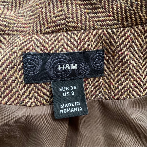 π H&M BROWN HERRINGBONE WOOL BLEND BLAZER JACKET! - Picture 11 of 15